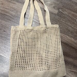 Beige Knit Tote Bag